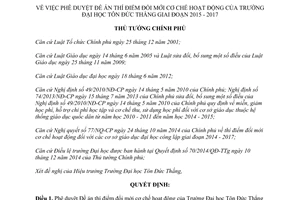 Quyết định 158/QĐ-TTg 2015 đổi mới cơ chế hoạt động Trường Đại học Tôn Đức Thắng 2015 2017