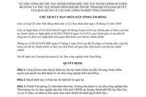 Quyết định 311/QĐ-UBND 2015 thủ tục hành chính mới của ban quản lý khu công nghiệp Lâm Đồng