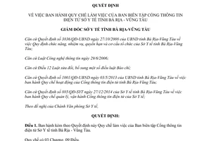 Quyết định 44/QĐ-SYT quy chế làm việc ban biên tập cổng thông tin điện tử Sở Y tế Bà Rịa Vũng Tàu 2016