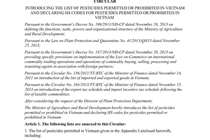 Circular No. 03/2015/TT-BNNPTNT introducing the list of pesticides permitted or prohibited in Vietnam