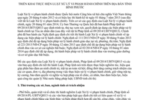 Chỉ thị 02/2015/CT-UBND thực hiện Luật xử lý vi phạm hành chính trên địa bàn tỉnh Bình Phước
