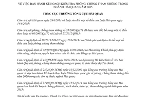 Quyết định 257/QĐ-TCHQ Kế hoạch kiểm tra phòng chống tham nhũng ngành Hải quan 2015