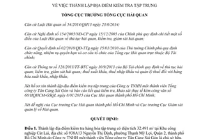 Quyết định 256/QĐ-TCHQ thành lập địa điểm kiểm tra tập trung 2015