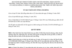 Quyết định 08/2015/QĐ-UBND chuyển nhượng tặng cho thuê quyền sử dụng đất Lâm Đồng