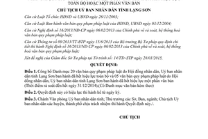 Quyết định 171/QĐ-UBND 2015 Văn bản quy phạm pháp luật hết hiệu lực một phần hoặc toàn bộ Lạng Sơn