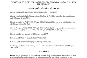 Quyết định 217/QĐ-UBND 2015 bãi bỏ Quyết định 2653/2007/QĐ-UBN Hà Giang