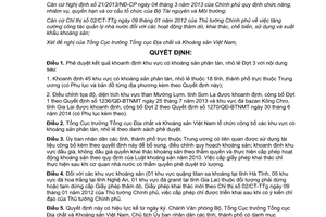 Quyết định 239/QĐ-BTNMT 2015 khoanh định khu vực khoáng sản phân tán nhỏ lẻ Đợt 3