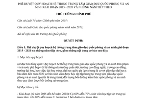 Quyết định 161/QĐ-TTg 2015 Quy hoạch trung tâm giáo dục quốc phòng an ninh 2015 2020