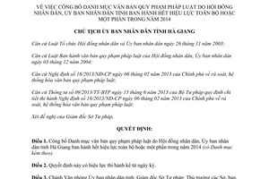 Quyết định 218/QĐ-UBND 2015 công bố Danh mục văn bản quy phạm hết hiệu lực 2014 Hà Giang