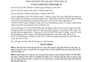 Quyết định 12/2015/QĐ-UBND cấp phép khai thác sử dụng tài nguyên nước Nghệ An