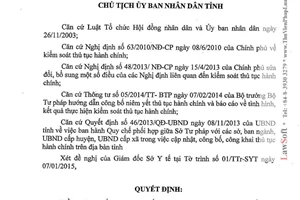 Quyết định 252/QĐ-UBND 2015 công bố Bộ thủ tục hành chính cấp tỉnh của Sở Y tế Bình Phước