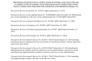 Circular No. 14/2015/TT-BTC guidance on classification of goods and analysis for classification of goods
