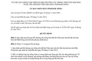 Quyết định 177/QĐ-UBND giá bồi thường cây trồng trên đất khi Nhà nước thu hồi đất Đắk Nông 2015