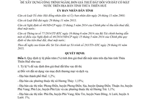 Quyết định 07/2015/QĐ-UBND tỷ lệ phần trăm tính đơn giá thuê đất đơn giá thuê đất Thừa Thiên Huế
