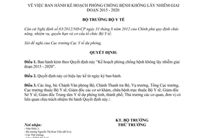 Quyết định 346/QĐ-BYT phòng chống bệnh không lây nhiễm 2015 2020
