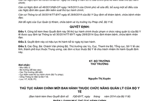 Quyết định 327/QĐ-BYT 2015 công bố thủ tục hành chính thuộc phạm vi quản lý của Bộ Y tế