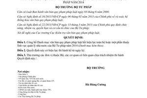 Quyết định 229/QĐ-BTP 2015 Danh mục văn bản quy phạm pháp luật hết hiệu lực Bộ Tư pháp 2014