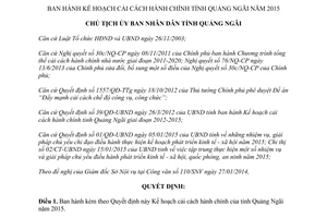 Quyết định 129/QĐ-UBND kế hoạch cải cách hành chính Quảng Ngãi 2015