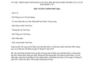 Công điện 01/CĐ-TTg 2015 thi hành Luật Bảo hiểm y tế sửa đổi