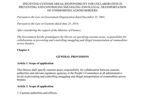 Decree No. 01/2015/ND-CP specifying customs areas responsibility for collaboration in preventing
