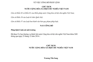 Lệnh công bố Pháp lệnh Cảnh sát môi trường năm 2014