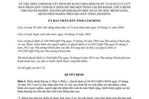 Quyết định 01/2015/QĐ-UBND điều chỉnh Quyết định 44/2012/QĐ-UBNDhỗ trợ một phần chi phí khám bệnh Lâm Đồng
