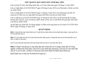 Quyết định 05/QĐ-UBND 2015 công bố thủ tục hành chính mới Ủy ban nhân dân cấp xã Bạc Liêu