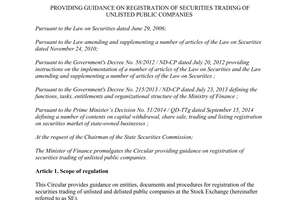Circular No. 01/2015/TT-BTC guidance on registration of securities trading of unlisted public companies