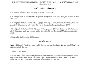 Quyết định 07/QĐ-TTg 2015 Quy hoạch quản lý chất thải rắn lưu vực sông Đồng Nai đến năm 2030