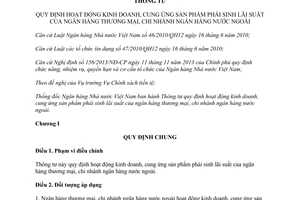 Thông tư 01/2015/TT-NHNN kinh doanh cung ứng sản phẩm phái sinh lãi suất ngân hàng thương mại chi nhánh nước ngoài