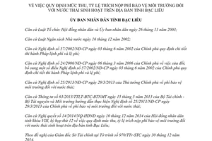 Quyết định 03/QĐ-UBND mức thu tỷ lệ trích nộp phí bảo vệ môi trường nước thải sinh hoạt Bạc Liêu 2015