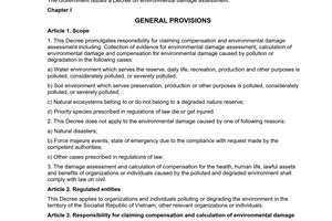 Decree No. 03/2015/ND-CP on environmental damage assessment