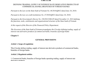 Circular No. 01/2015/TT-NHNN defining trading, supply of interest rate derivative products
