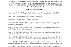 Quyết định 01/2015/QĐ-UBND 2015 sửa đổi 45/2014/QĐ-UBND trưởng phòng phó trưởng phòng Hà Nam