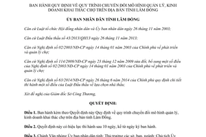 Quyết định 02/2015/QĐ-UBND quy trình chuyển đổi mô hình quản lý kinh doanh khai thác chợ Lâm Đồng