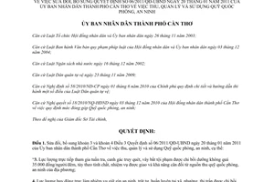 Quyết định 01/2015/QĐ-UBND sửa đổi 06/2011/QĐ-UBND thu quản lý sử dụng Quỹ quốc phòng Cần Thơ