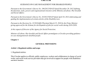 Circular 01/2015/TT-BLDTBXH guidance case management for disabled people