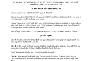 Quyết định 01/2015/QĐ-UBND Quy chế quản lý sử dụng viện trợ phi chính phủ nước ngoài tỉnh Long An