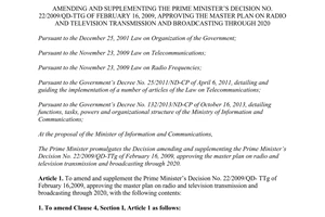 Decision No. 01/2015/QD-TTg amending Decision No. 22/2009/QD-TTg