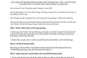 Quyết định số 02/2015/QĐ-TTg bồi dưỡng đi biển Kiểm ngư viên Thuyền viên tàu Kiểm ngư người thực hiện Kiểm ngư