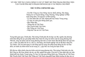 Công điện 16/CĐ-TTg năm 2015 phương tiện vận tải đường bộ vi phạm chở hàng quá tải trọng cho phép