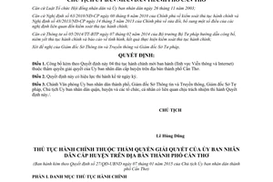 Quyết định 27/QĐ-UBND 2015 thủ tục hành chính mới thuộc Ủy ban nhân dân cấp huyện Cần Thơ