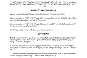 Quyết định 31/QĐ-BNG 2015 rà soát hệ thống hóa văn bản quy phạm pháp luật Bộ Ngoại giao