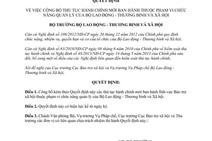 Quyết định 20/QĐ-LĐTBXH năm 2015 công bố thủ tục hành chính mới Bộ Lao động Thương binh Xã hội