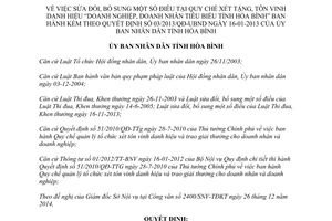 Quyết định 02/2015/QĐ-UBND sửa đổi Quy chế xét tặng tôn vinh danh hiệu Hòa Bình