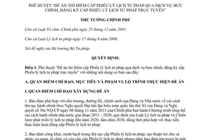 Quyết định 19/QĐ-TTg 2015 Đề án cấp Phiếu lý lịch tư pháp qua dịch vụ bưu chính trực tuyến