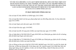 Quyết định 03/2015/QĐ-UBND sửa Điều 12 kèm 67/2012/QĐ-UBND câu trắc nghiệm Lào Cai