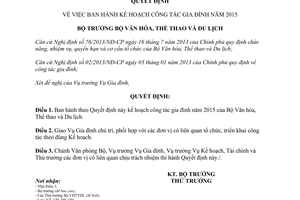 Quyết định 40/QĐ-BVHTTDL Kế hoạch công tác gia đình 2015