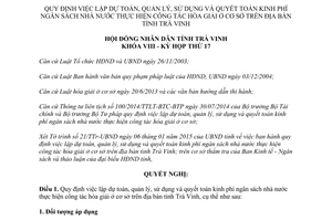 Nghị quyết 03/2015/NQ-HĐND quản lý sử dụng quyết toán kinh phí ngân sách nhà nước Trà Vinh