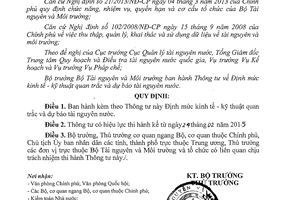 Thông tư 01/2015/TT-BTNMT Định mức kinh tế kỹ thuật quan trắc dự báo tài nguyên nước